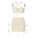 Lace-Up Halter Skirt Bubble Lounge Set