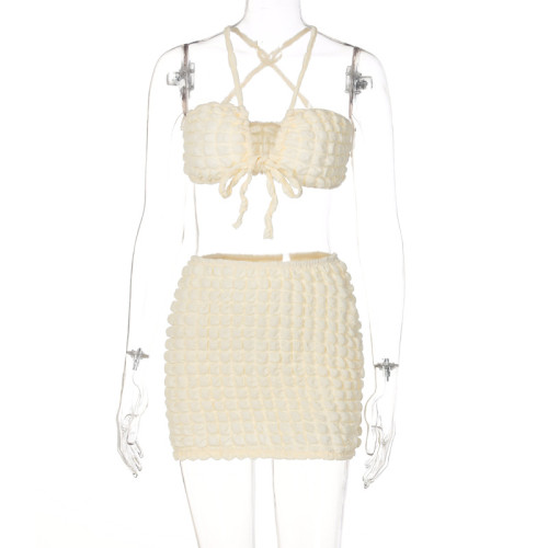 Lace-Up Halter Skirt Bubble Lounge Set