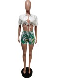 Shirt lace-up shorts printed tracksuit