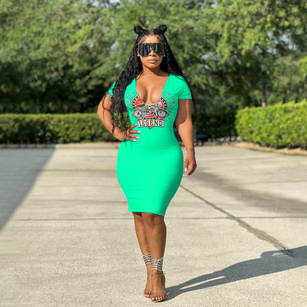Fashion casual sexy big V-neck dress