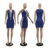 Sexy Cutout Eyelet Tie Faux Denim Dress