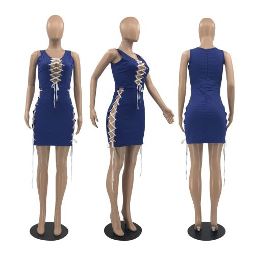 Sexy Cutout Eyelet Tie Faux Denim Dress