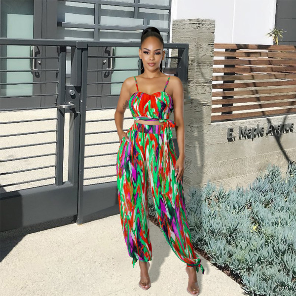 Fashion Sexy Colorful Print Two Piece Set