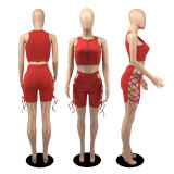 Trendy Sleeveless Zipper Hollow Bandage Two Piece Suit Women