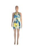 Printed Neck Tie Backless Off Shoulder Sexy Dress
