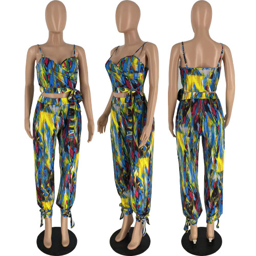 Fashion Sexy Colorful Print Two Piece Set