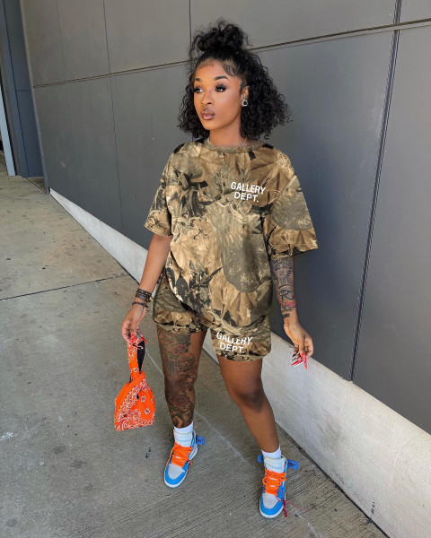 women's popular alphabet camouflage print two-piece suit