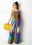 Printed tie-dye lace-up wide-leg jumpsuit