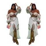 Plus size women's clothing Tassel plus size two-piece set Floral off-shoulder tassel plus size two-piece set