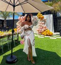 Plus size women's clothing Tassel plus size two-piece set Floral off-shoulder tassel plus size two-piece set