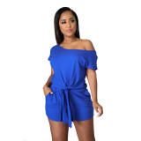 Round neck short sleeve self-tie tie two-piece set