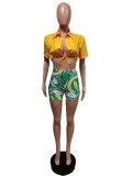 Shirt lace-up shorts printed tracksuit