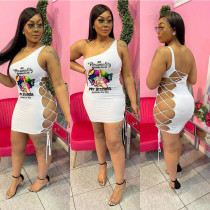 Sexy Suspender Print Side Tie Sexy Dress