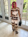 Printed tie-dye lace-up wide-leg two-piece