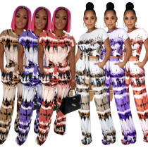 Printed tie-dye lace-up wide-leg two-piece Printed tie-dye lace-up wide-leg two-piece