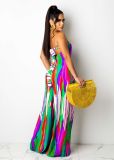Printed tie-dye lace-up wide-leg jumpsuit