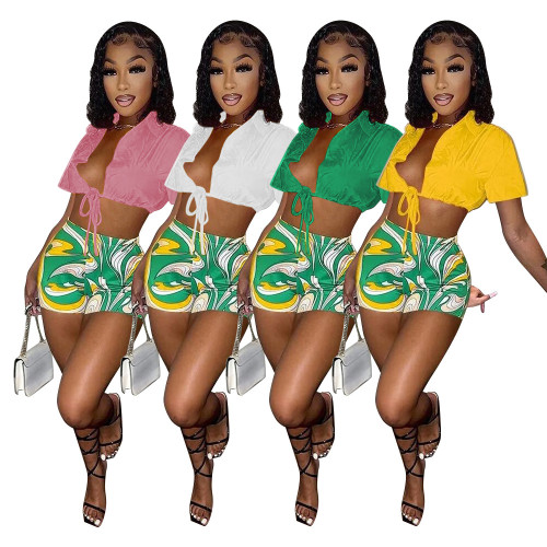 Shirt lace-up shorts printed tracksuit