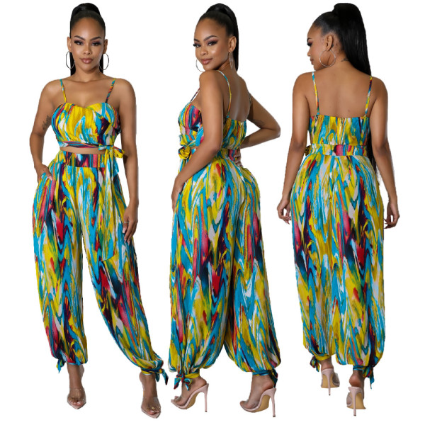 Fashion Sexy Colorful Print Two Piece Set
