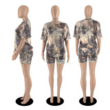 women's popular alphabet camouflage print two-piece suit