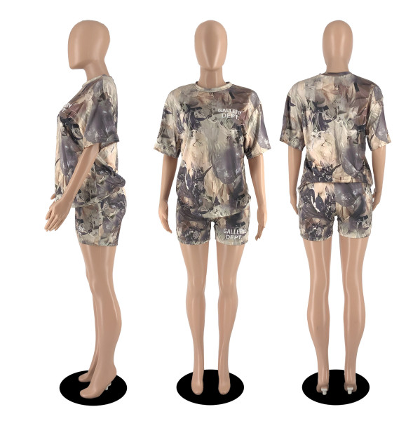 women's popular alphabet camouflage print two-piece suit