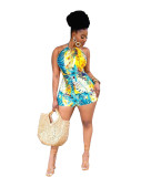 Printed Neck Tie Backless Off Shoulder Sexy Dress