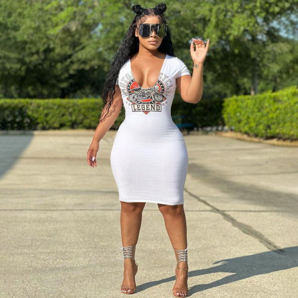 Fashion casual sexy big V-neck dress