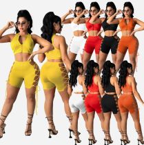 Trendy Sleeveless Zipper Hollow Bandage Two Piece Suit Women Trendy Sleeveless Zipper Hollow Bandage Two Piece Suit Women