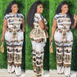 Printed tie-dye lace-up wide-leg two-piece