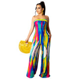 Printed tie-dye lace-up wide-leg jumpsuit