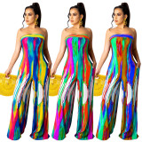 Printed tie-dye lace-up wide-leg jumpsuit