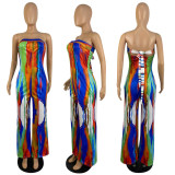 Printed tie-dye lace-up wide-leg jumpsuit