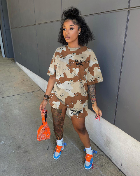 women's popular alphabet camouflage print two-piece suit