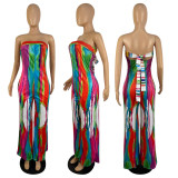 Printed tie-dye lace-up wide-leg jumpsuit