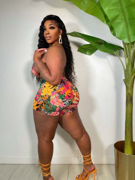 Printed sleeveless lace-up two-piece set