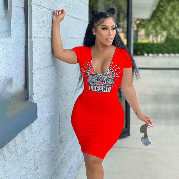 Fashion casual sexy big V-neck dress