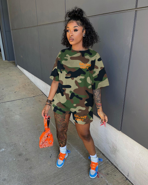 women's popular alphabet camouflage print two-piece suit