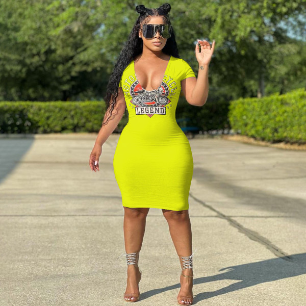 Fashion casual sexy big V-neck dress