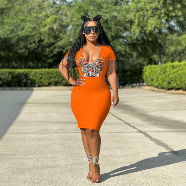 Fashion casual sexy big V-neck dress