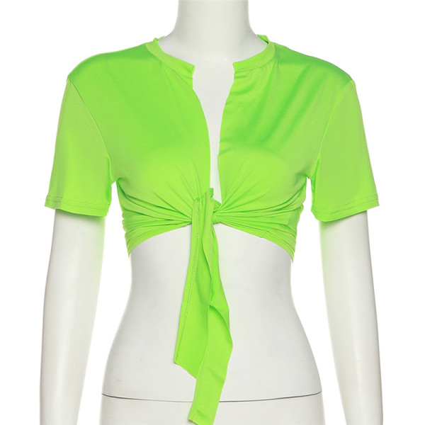 Women's fashion, low-cut, solid color, navel, tight-fitting street style, lace-up cardigan top