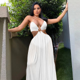Solid Color Sexy Backless Mopping Long Chiffon Sling Dress