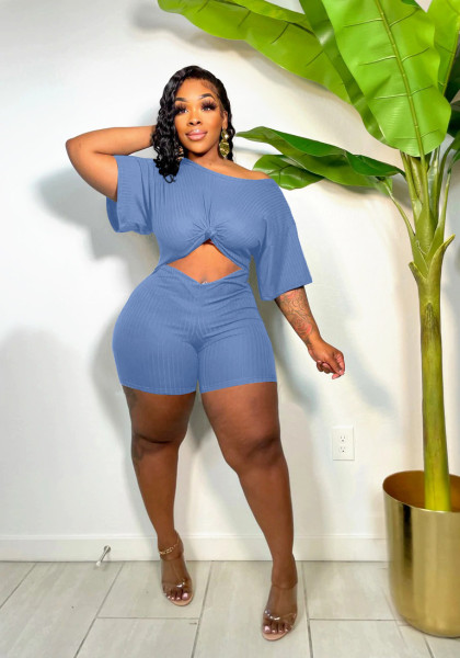 Fashion women's summer sexy hollow solid color pit slanted shoulder jumpsuit