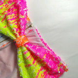 Sexy Nightclub Skinny Cutout Irregular Tube Top Colorful Sequin Dress