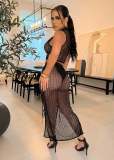 Fashionable short vest skirt hollow sexy lace fishnet woven suit skirt