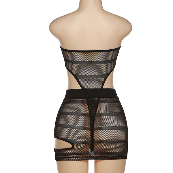 Sexy see-through mesh one-piece wrap chest high waist bag hip slim skirt suit