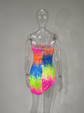 Sexy Nightclub Skinny Cutout Irregular Tube Top Colorful Sequin Dress