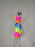 Sexy Nightclub Skinny Cutout Irregular Tube Top Colorful Sequin Dress