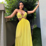 Solid Color Sexy Backless Mopping Long Chiffon Sling Dress