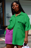 Fashion Pocket Candy Color Short Sleeve Breasted Cardigan Casual Shirt