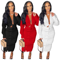 Women's Autumn and Winter Casual Solid Color Shirt Button Skirt Two Piece Suit Women's Autumn and Winter Casual Solid Color Shirt Button Skirt Two Piece Suit