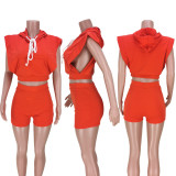 Solid Sport Sleeveless Hoodie Two-Piece Set